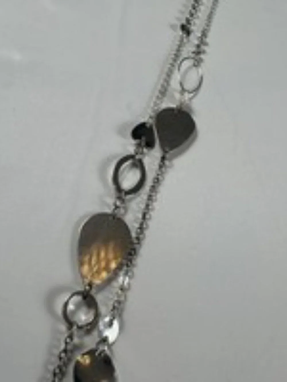 Vintage Y2K Silver Chain Necklace Layered Hearts Hammered Teardrop Dangle 38